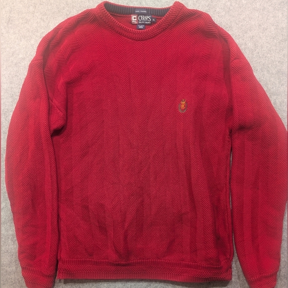 Vintage Chaps Ralph Lauren Pull Over Crew Neck Sweater Embroidered Red XL Men - Picture 1 of 9